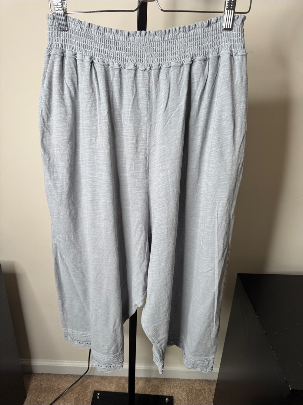 Free People Light Gray Smocked-Waist Lounge Joggers